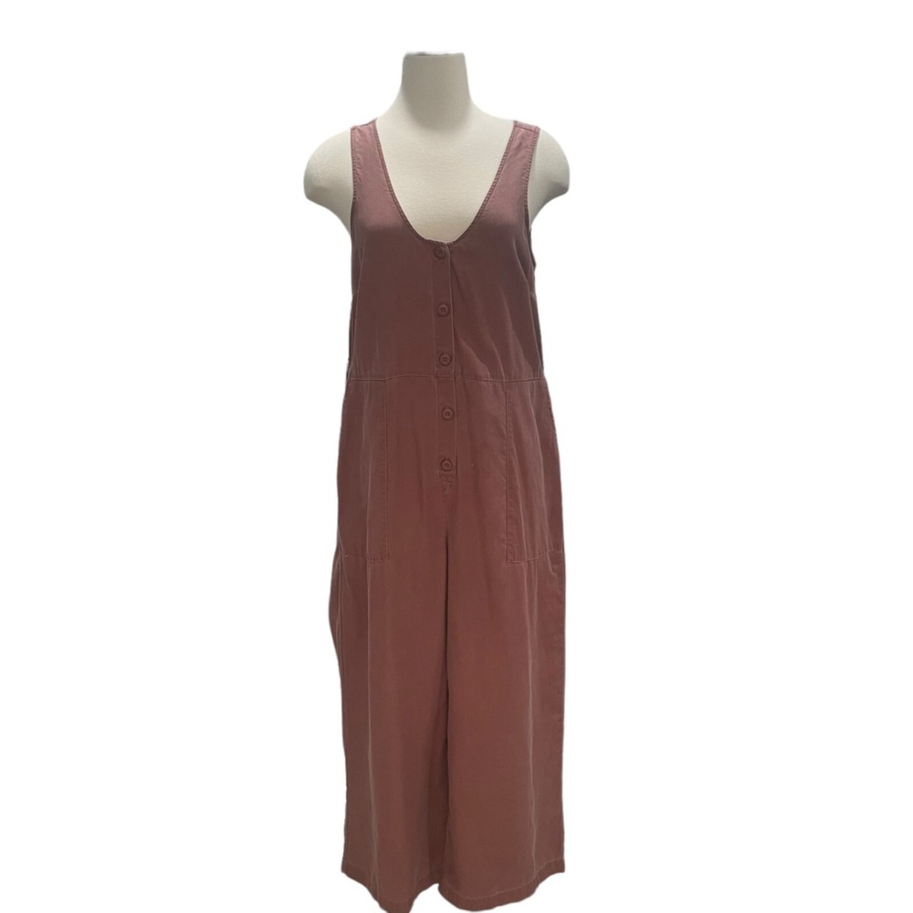 Sleeveless Button-Front Belted Jumpsuit Rose Pink Women's Sz M Casual Chic Comfy - Picture 10 of 10